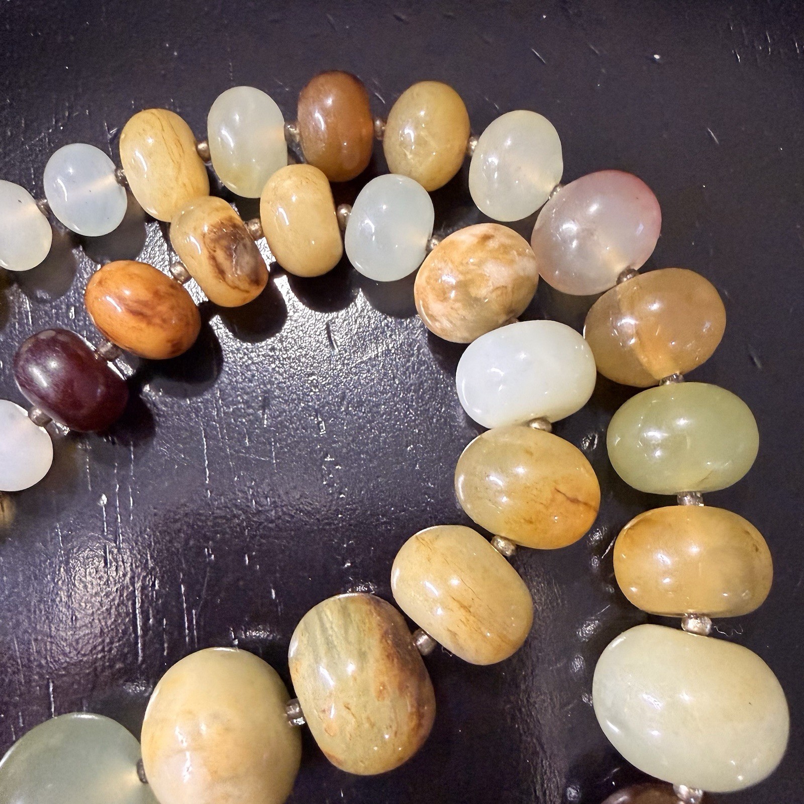 Vintage Multi Stone Beaded Necklace Large Polished Gemstone 19in
