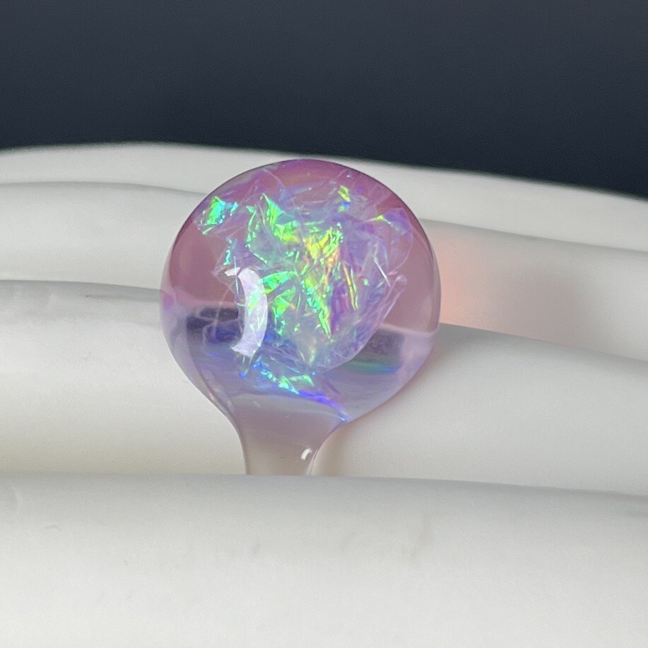 Pink Clear Lucite Dome Ring Size 7.75-8 Iridescent Opalescent Retro Moon Ring