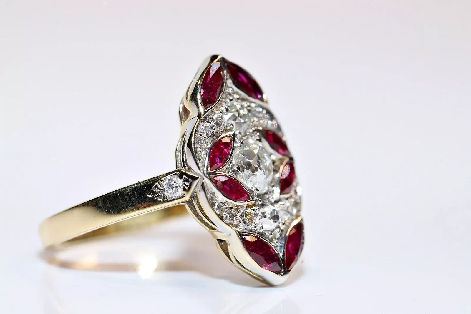 Art Deco Style 2.25Ct Lab Created Diamond Circa Navette Wedding 14K Gold FN Ring