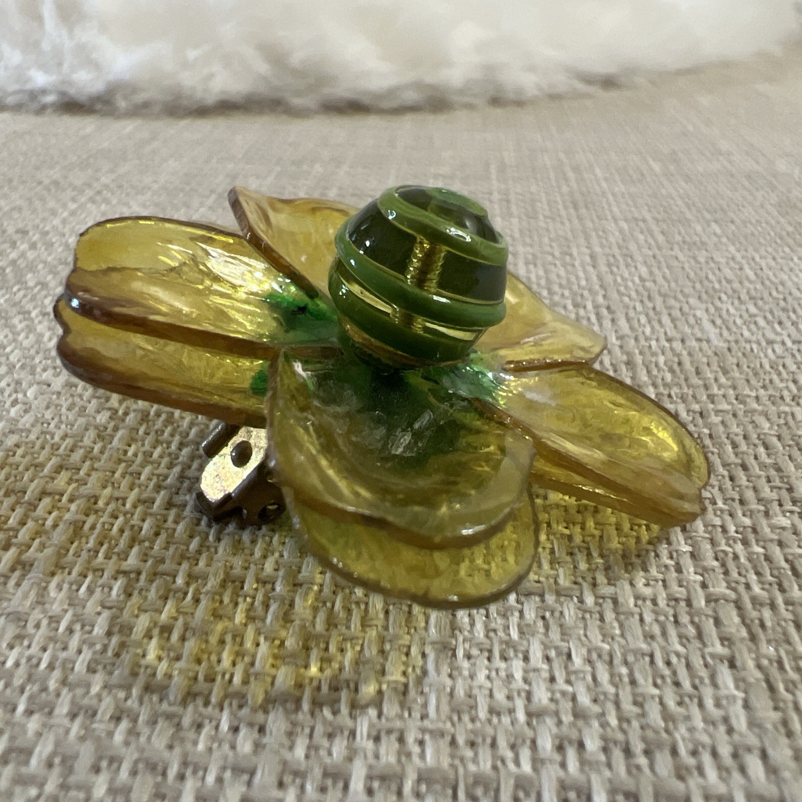 Vintage Cellulose Acetate Yellow Double Layer Petal Floral Clip On Earrings