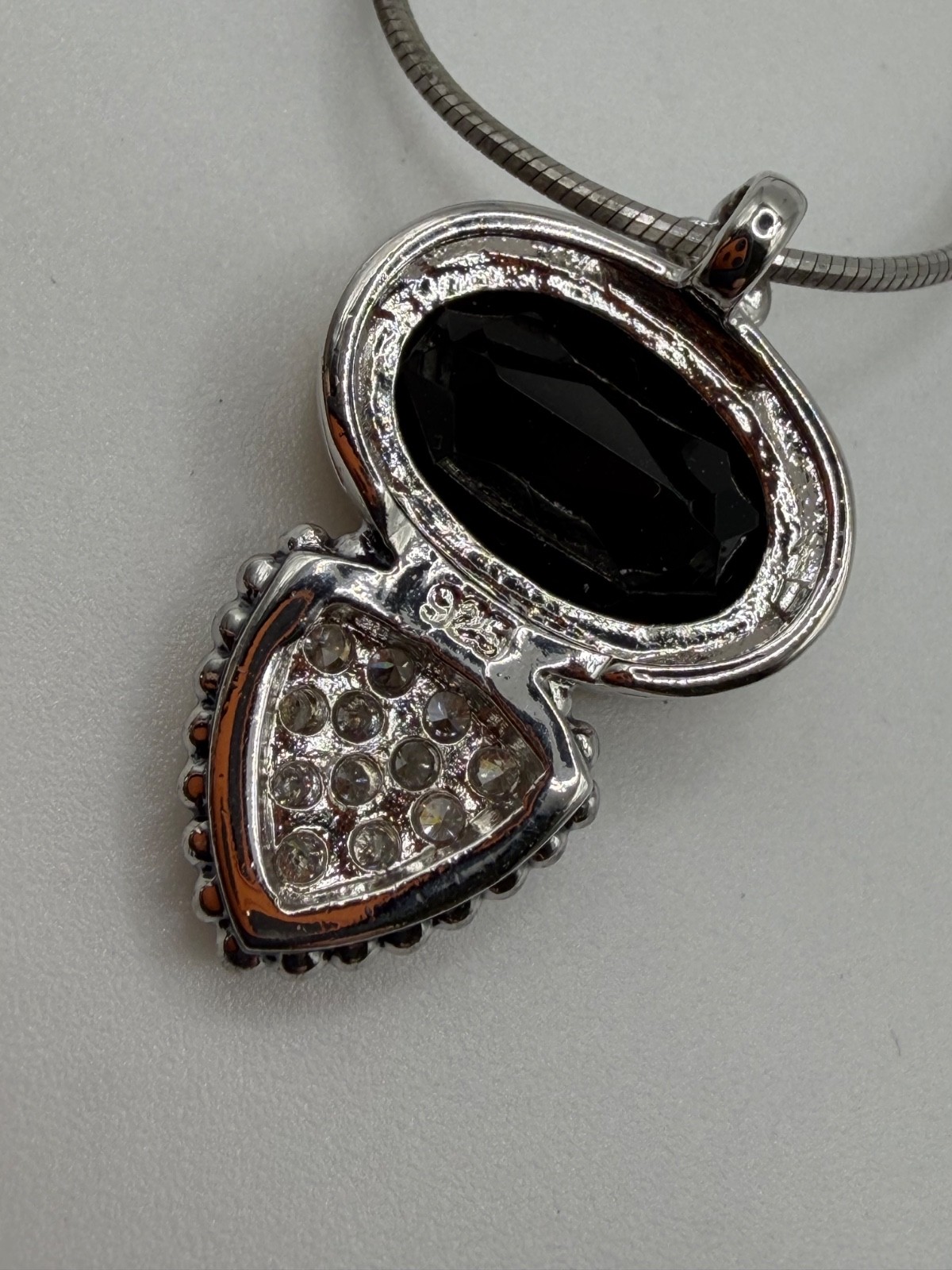 ART DECO 925 STERLING SILVER RHINESTONES CRYSTALS OVAL PENDANT VINTAGE 18″