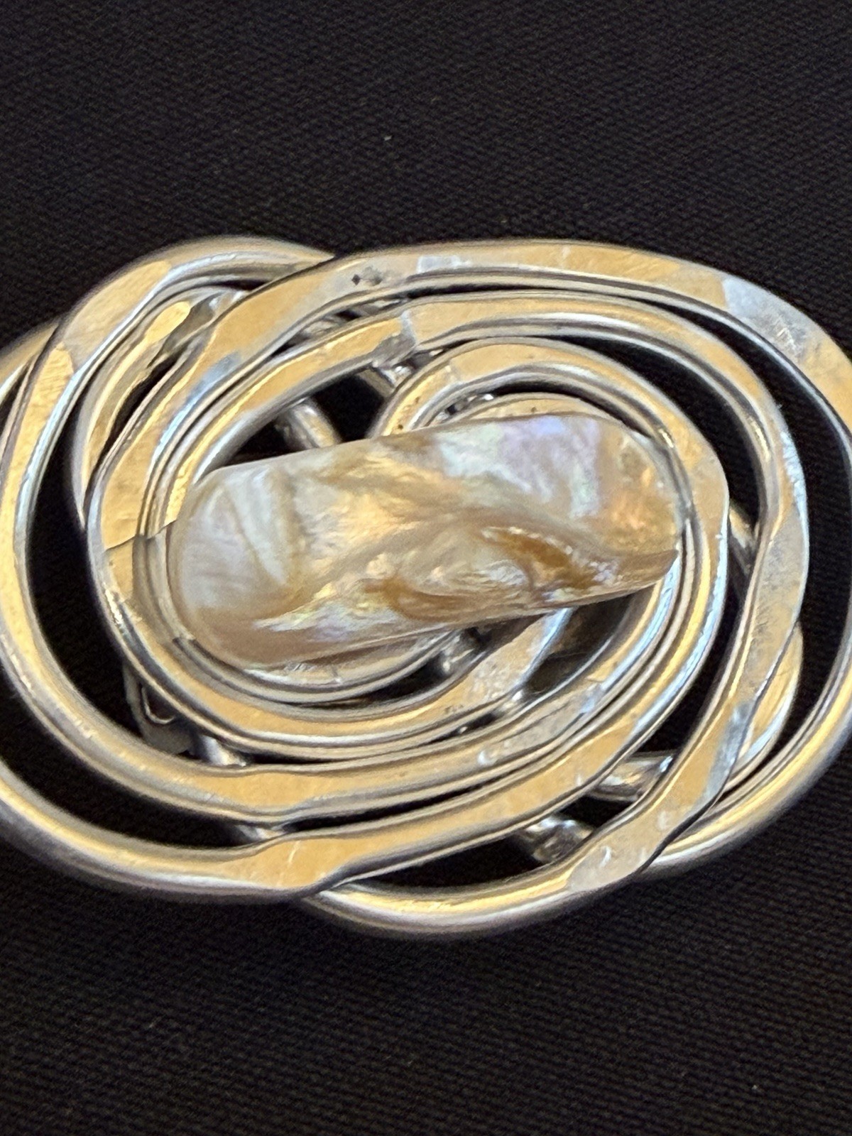 NEW Vintage Jeff Lieb Silver Tone Swirl & Pearl Swarovski Crystal Magnet Brooch