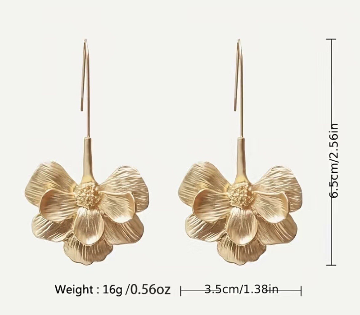 Elegant Style Flower Gold Dangle Earrings, Trendy Earrings, Gold Flower Earrings