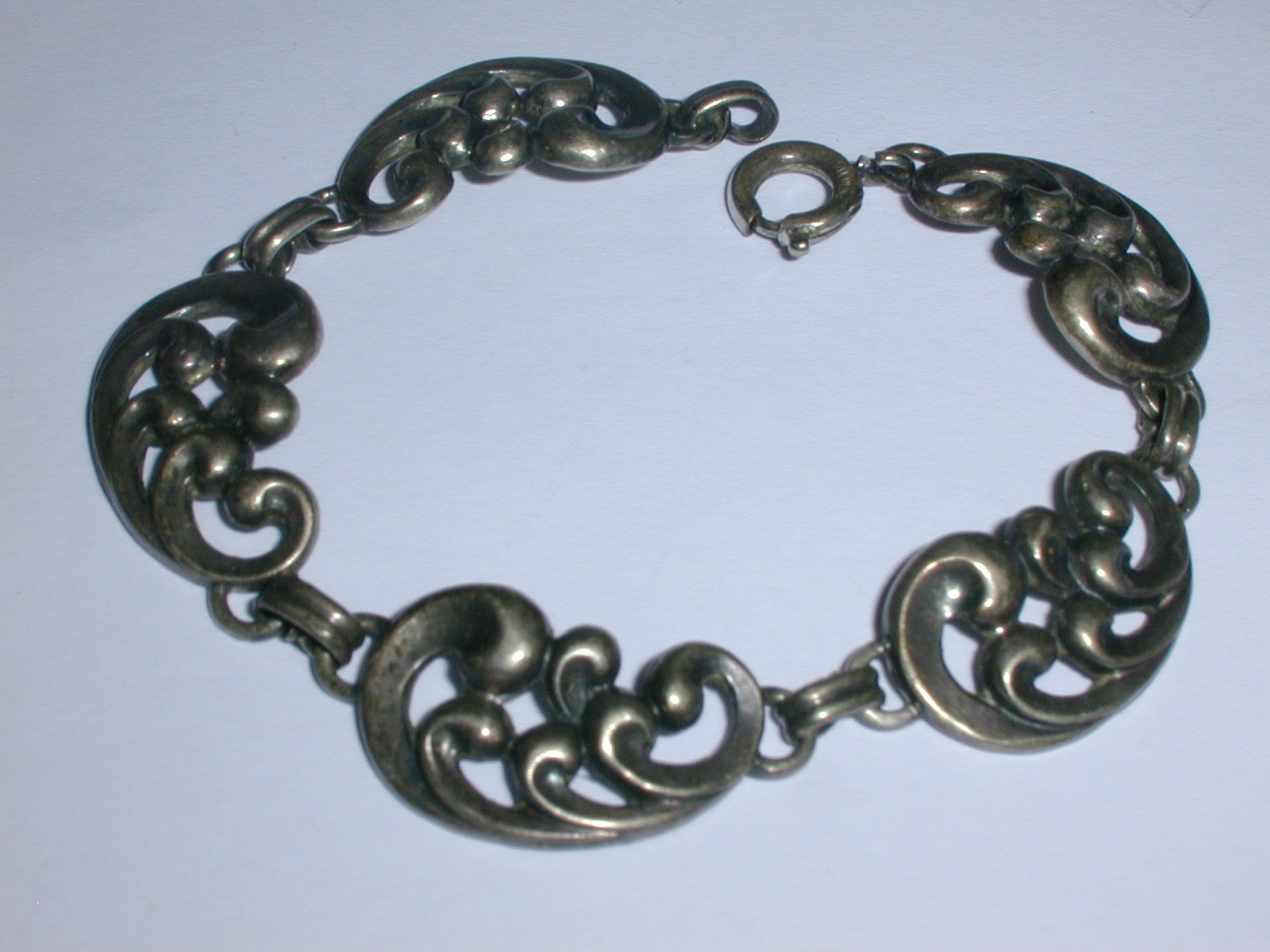 DANECRAFT ART DECO STERLING FANCY SWIRL LINK BRACELET- 6 1/2″ LONG!