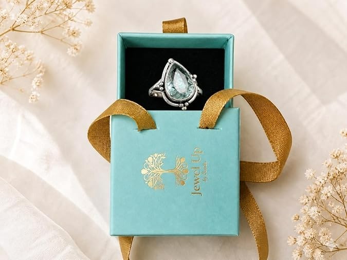 Aquamarine Pear Shape Ring 925 Sterling Silver Handmade Gemstone Ring Size 5-12