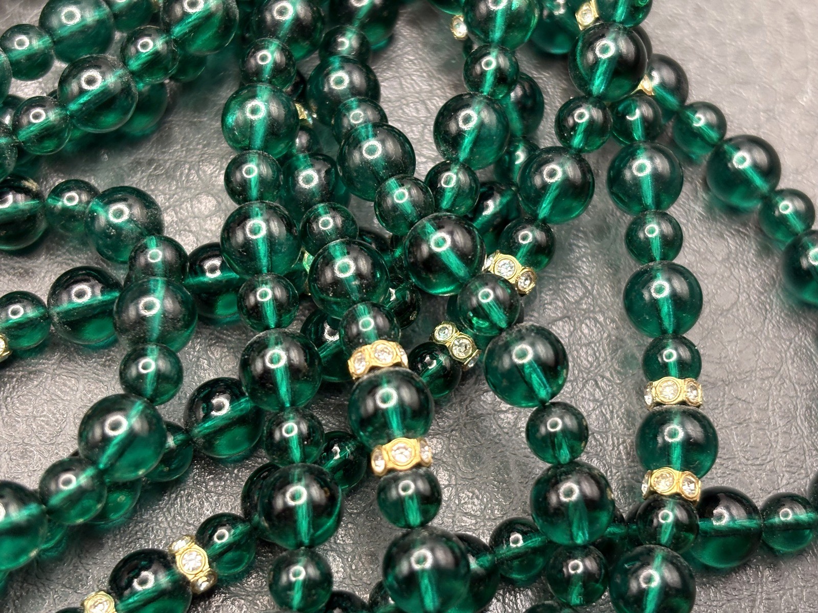 RARE SWAROVSKI VTG Multi Strand Green Crystal Glass Beaded Mogul Necklace 36”