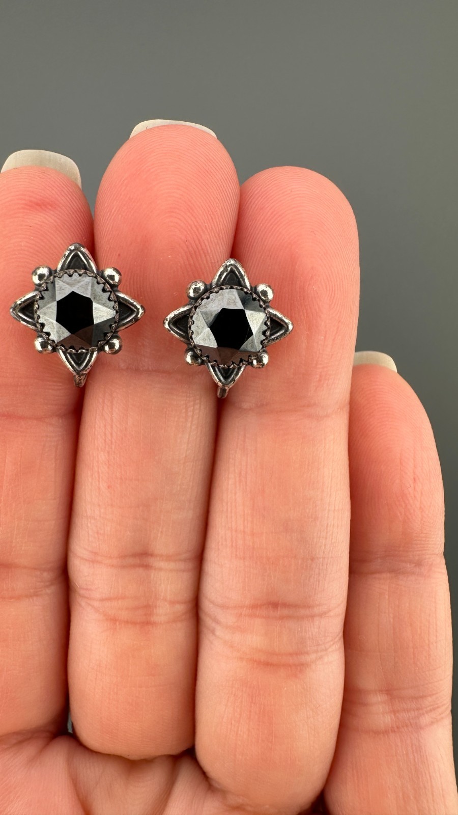 Vintage Earrings Lot Sterling Silver Gemstone Crystal Screw Back Blue Hematite