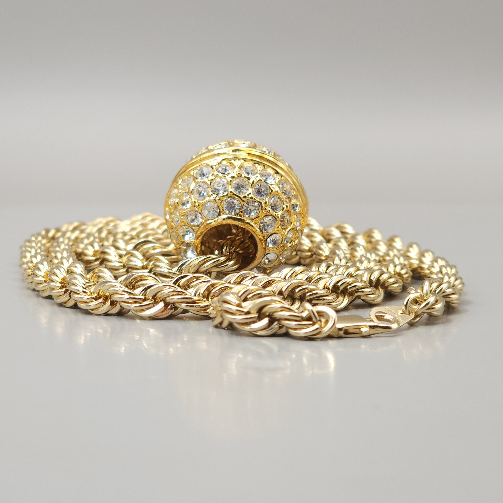 36 Inch Rope Chain Necklace Gold Plated Rhinestone Slide Ball 14RGP disco ball