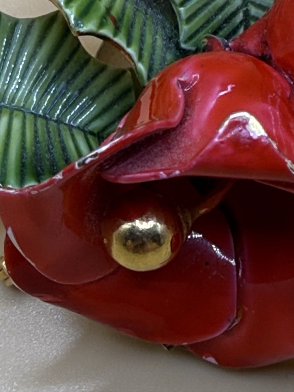Vintage ‘Original by Robert’ Enamel Red Green Flower Brooch Pin