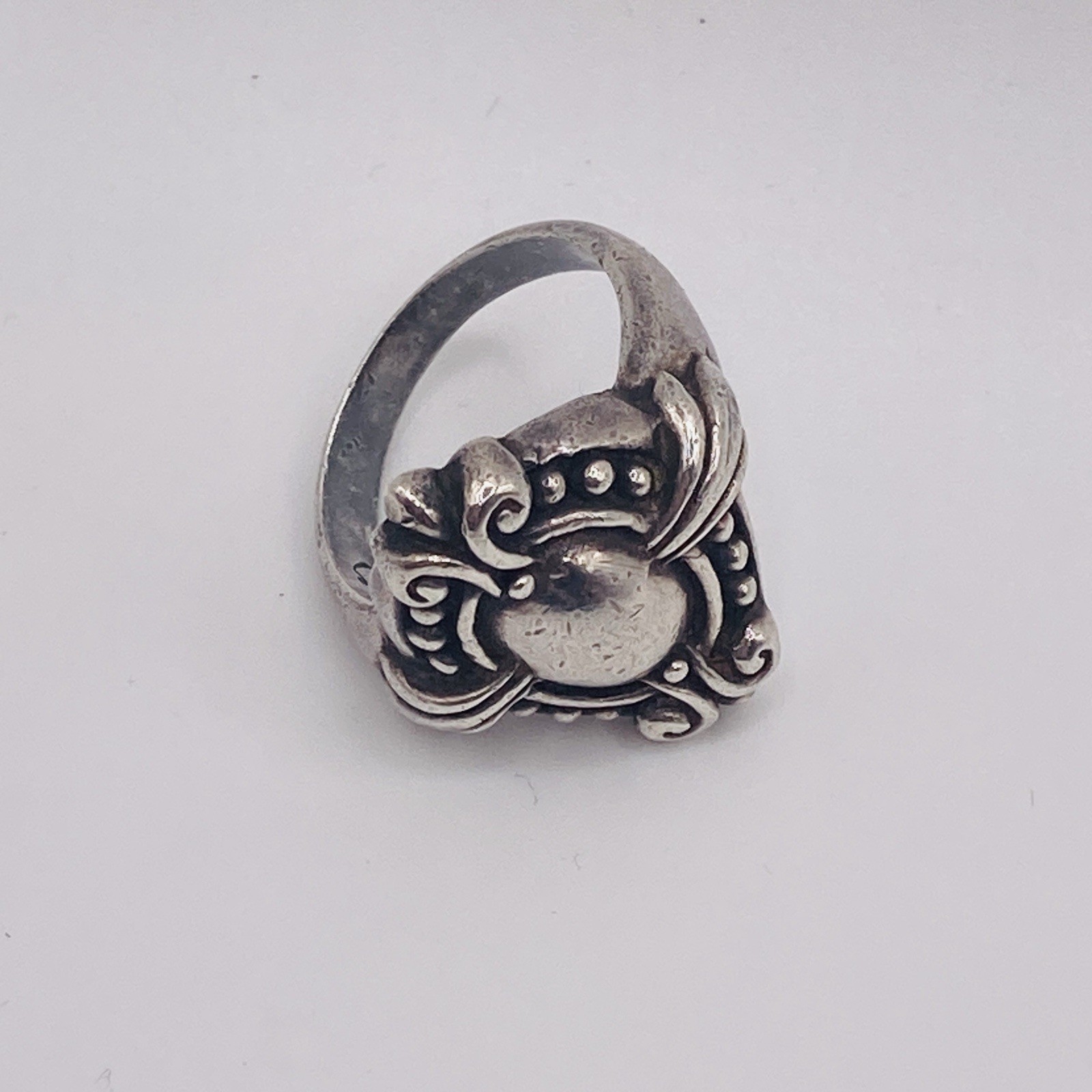 Vintage 925 Sterling Silver Ornate Domed Oval Statement Ring Size 6.75 Openwork