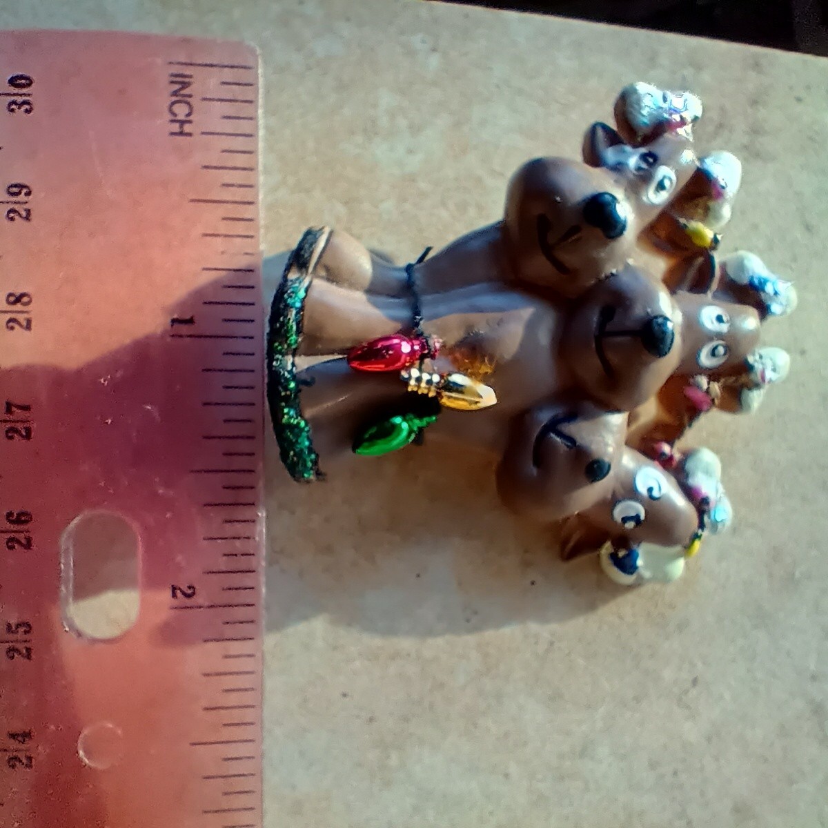 Vtg Reindeer Pin Brooch Acrylic Resin Plastic 3 Deer + Christmas Lights Decor