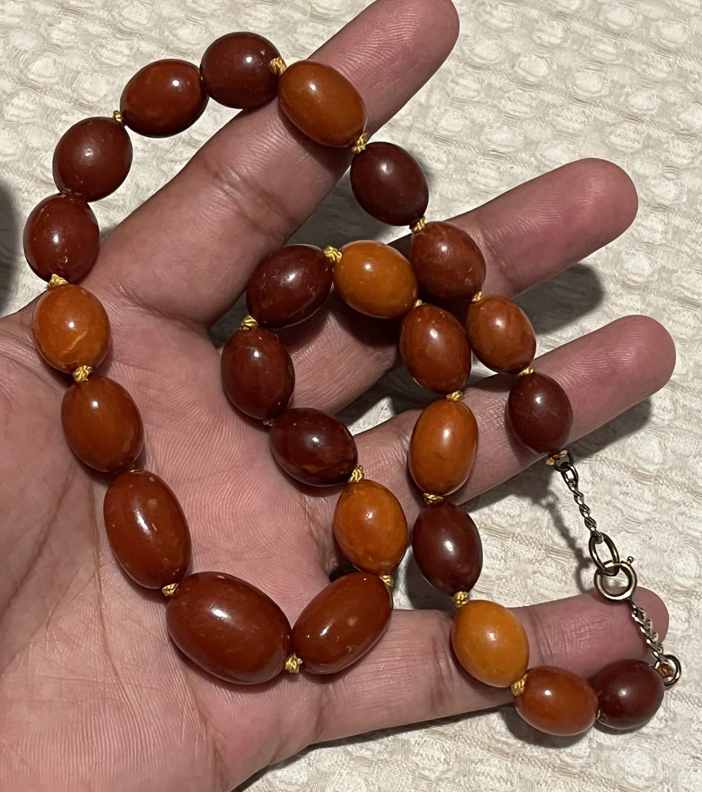 Rare Antique Dark Amber Butterscotch Necklace With Gorgeous Details And Swirls