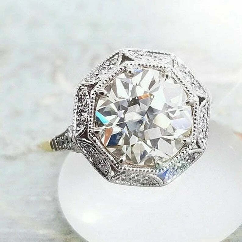 Art Deco 2.5Ct Round Lab Created Diamond Wedding Engagement 925 Silver Ring