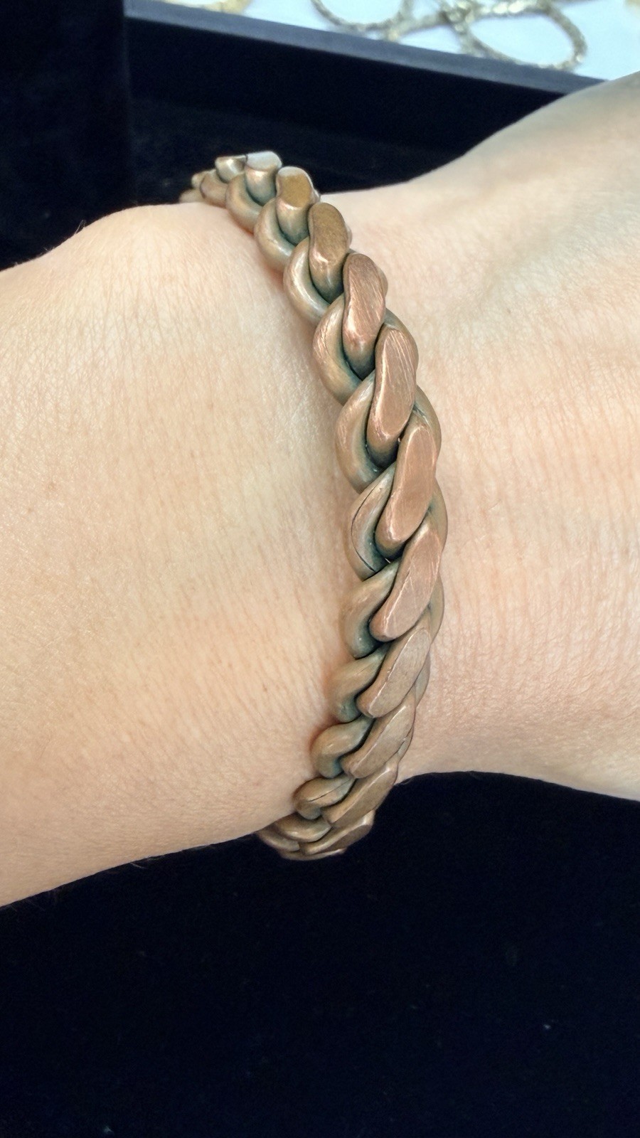 Vintage Copper Curb Chain Cuff Bracelet Heavy Link Statement Bracelet