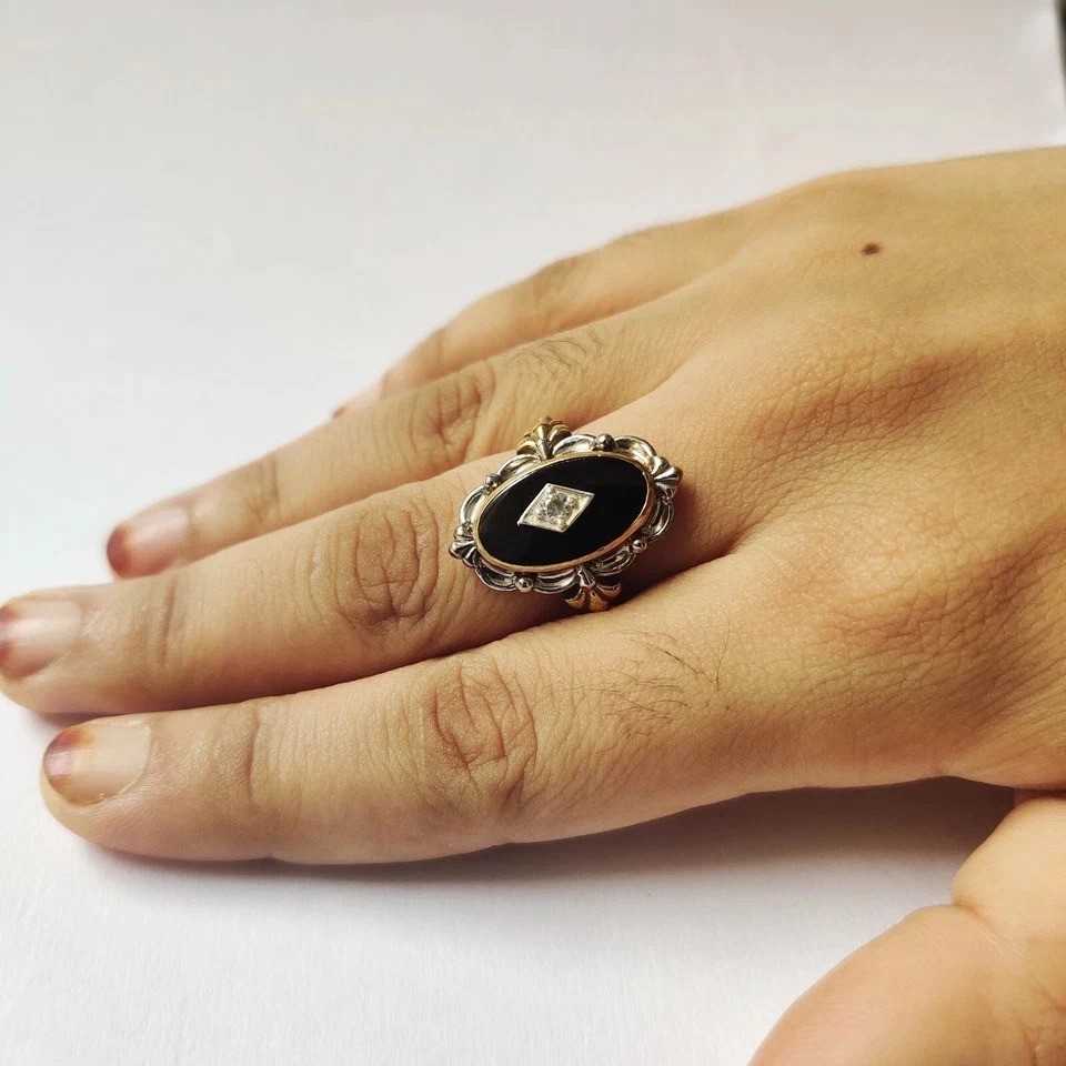 Art Deco Style 925 Silver Victorian handmade Black onyx Anniversary Wedding Ring