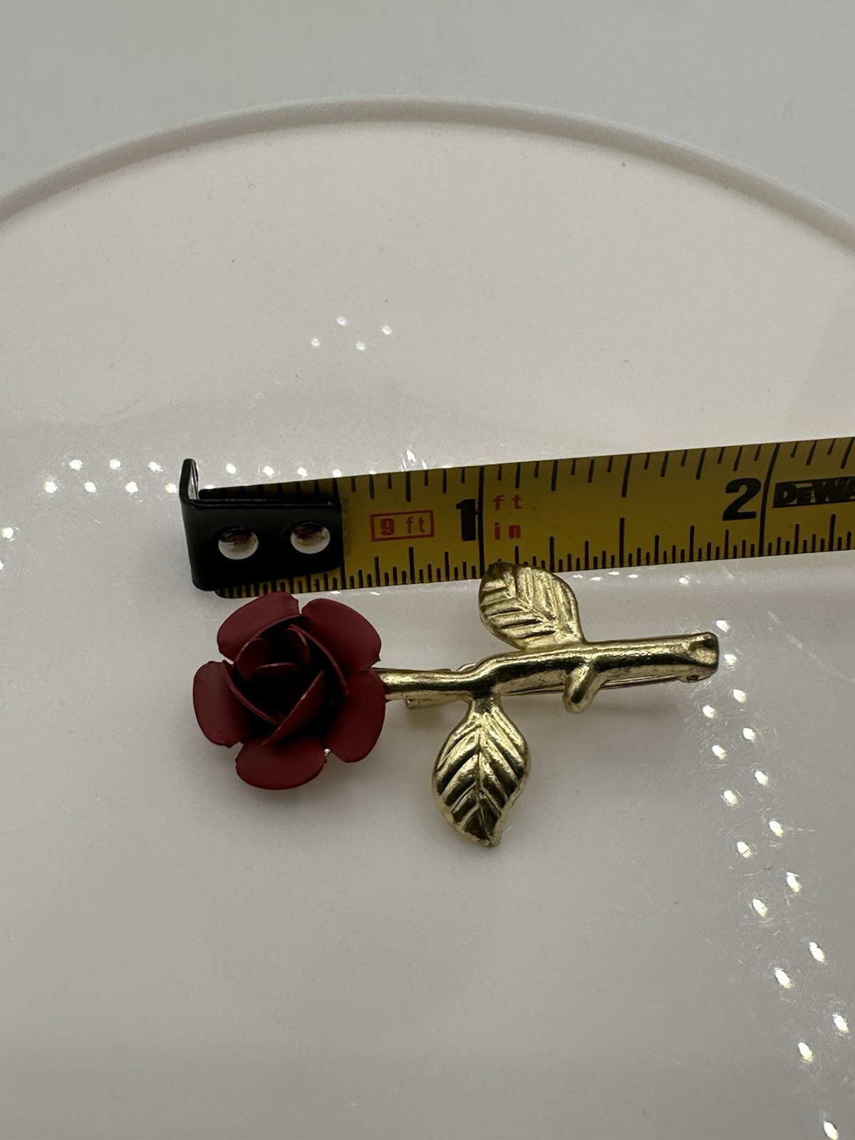 Small Vintage Brooch Red Rose Shaped Gold Tone Plated
