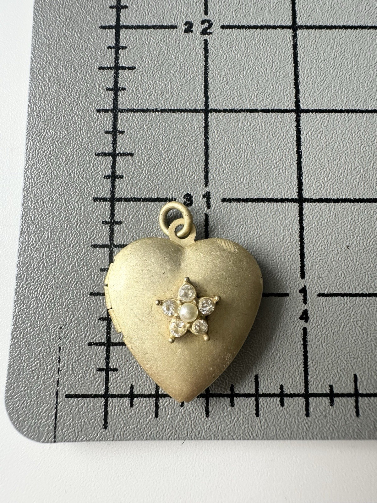 Vintage Rhinestone Pearl Heart Locket Pendant Charm