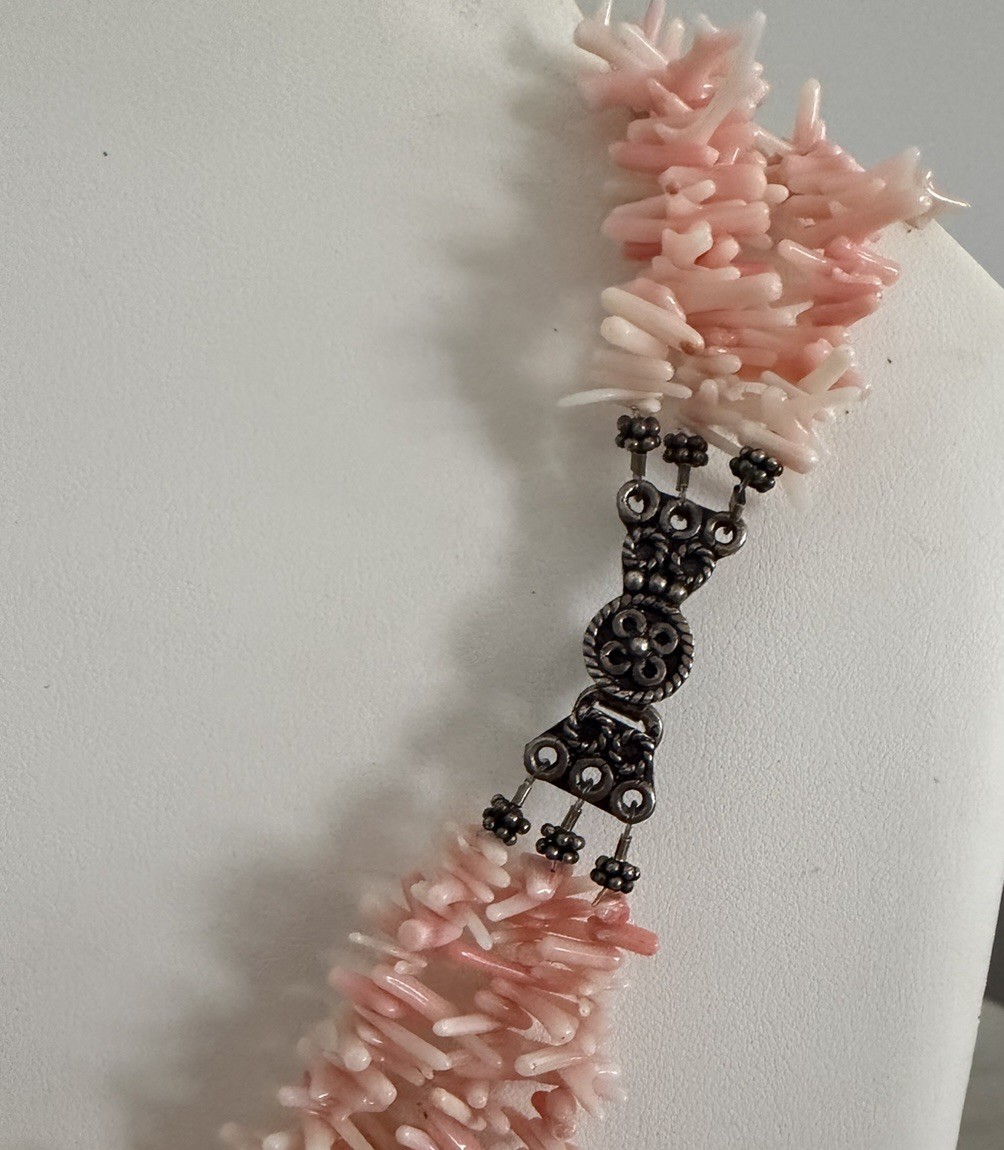 Vintage Triple Strand Angel Coral Branches Sterling Silver 925 Necklace 18.50”