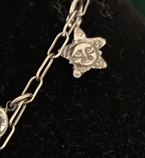 Vintage Silver 36” Celestial Necklace Sun Moon Stars Cupid Bevel Set Crystals