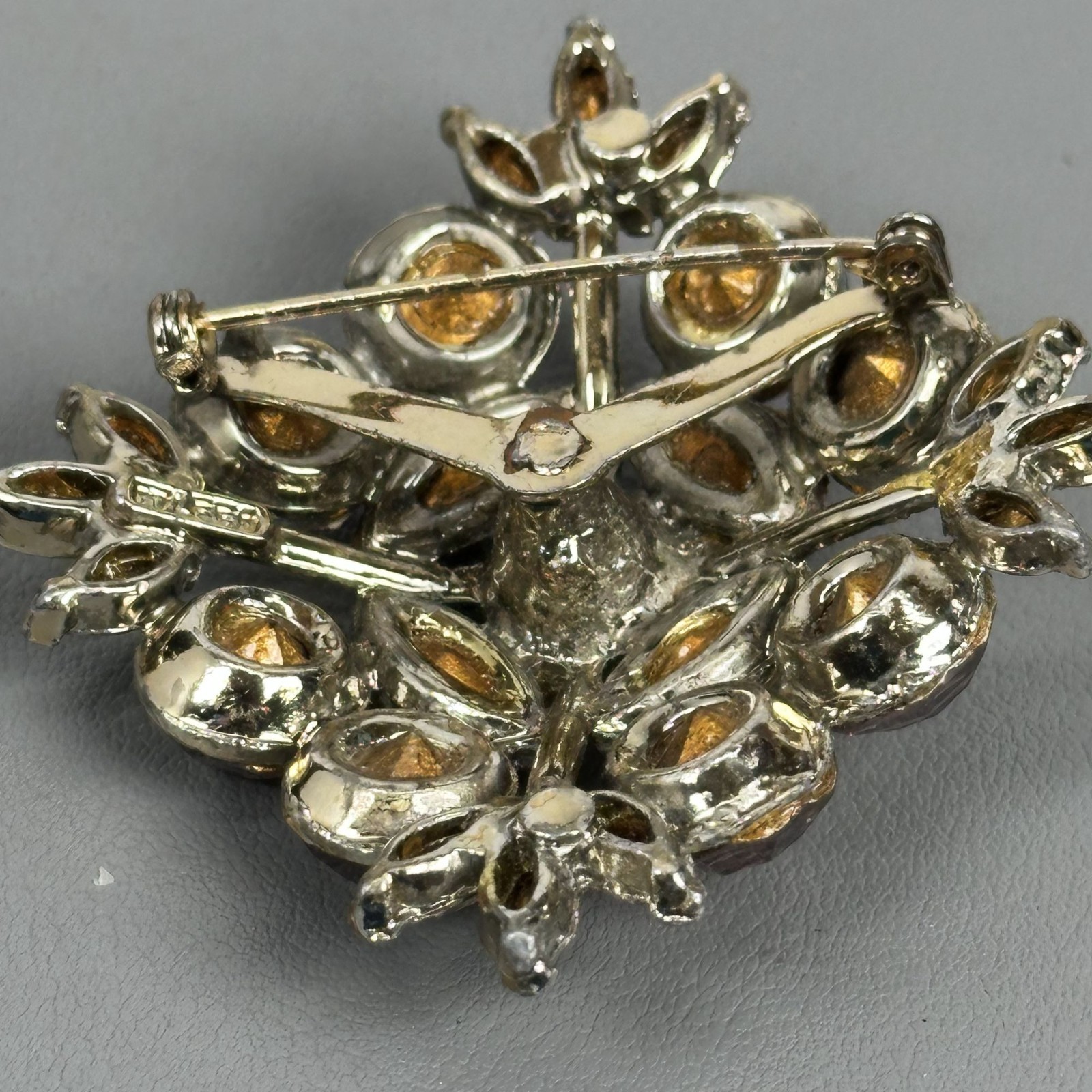 Edlee Signed Vintage Silver-Tone Crystal Rhinestone Cross Brooch Pot Metal? READ