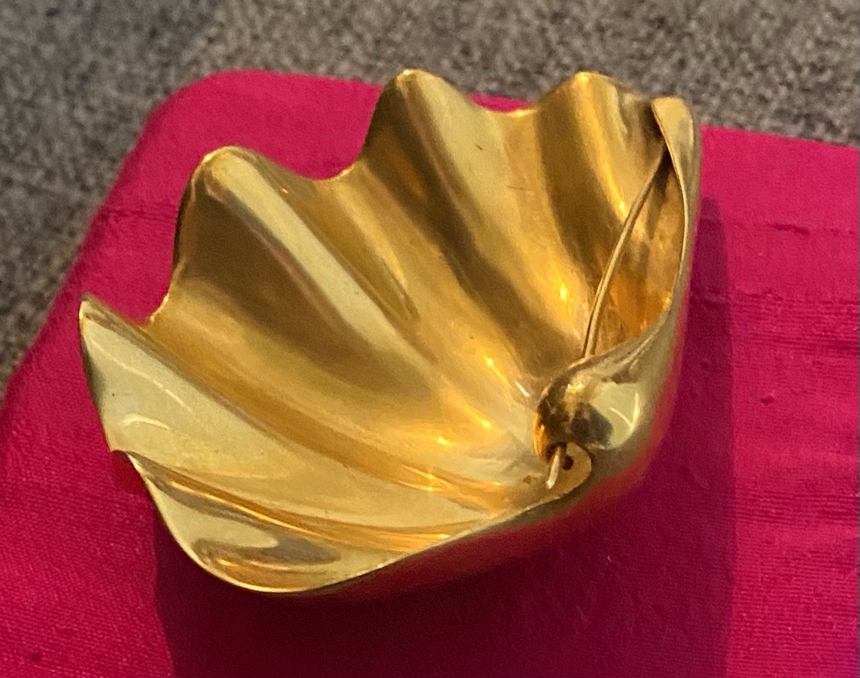 Ted Muehling Scallop Brooch 24k GOLD Plated Bronze Signed With 14k Pin Clasp