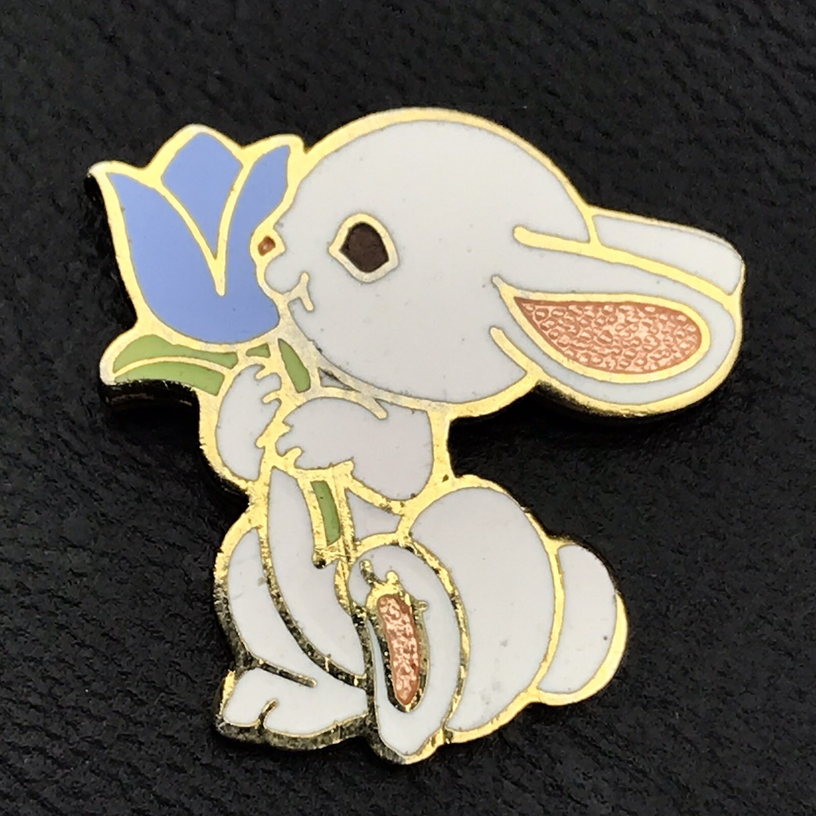 Hallmark Vintage 1983 Easter Enamel Pin White Rabbit Blue Flower Charm