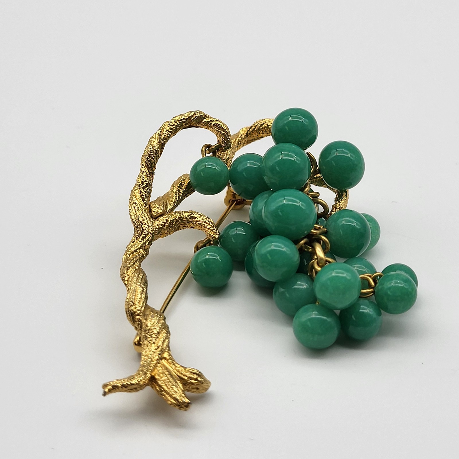 Incredible Bonsai Willow Brooch pin Jade Glass MCM Estate Jewelry Ivy