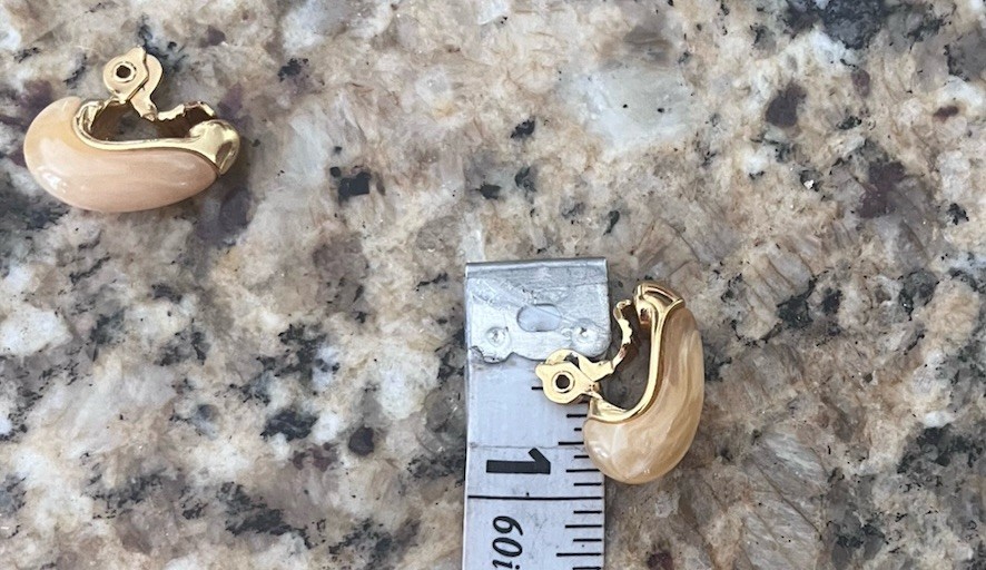 Vintage Monet Signed Cream Yellow Gold Acetate Drop Curved Clip On Earrings