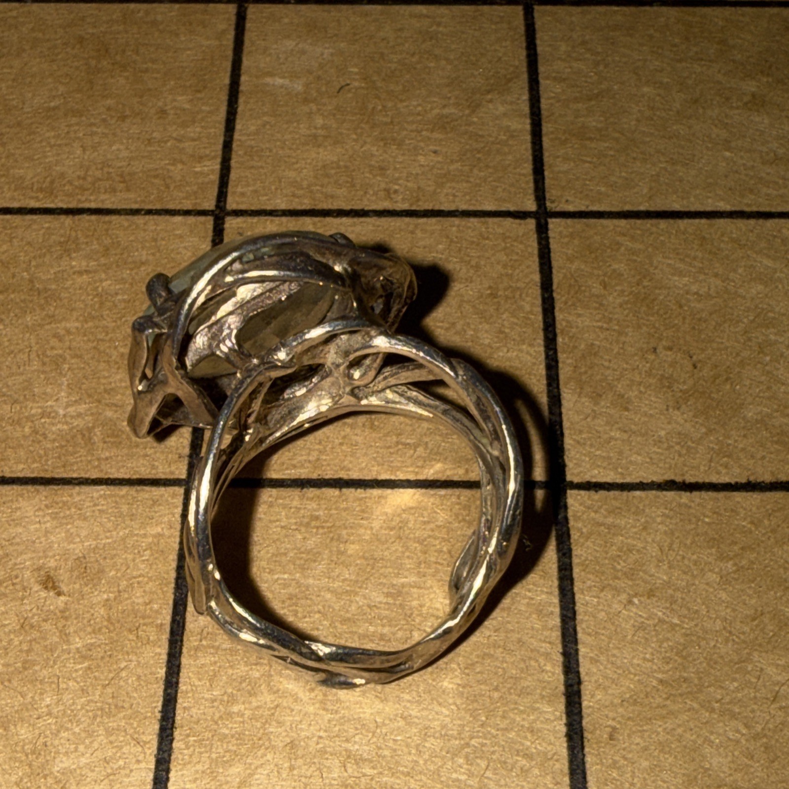 UNKNOWN STONE VINTAGE BRUTALIST MODERNIST STERLING SILVER RING SIZE 5.5