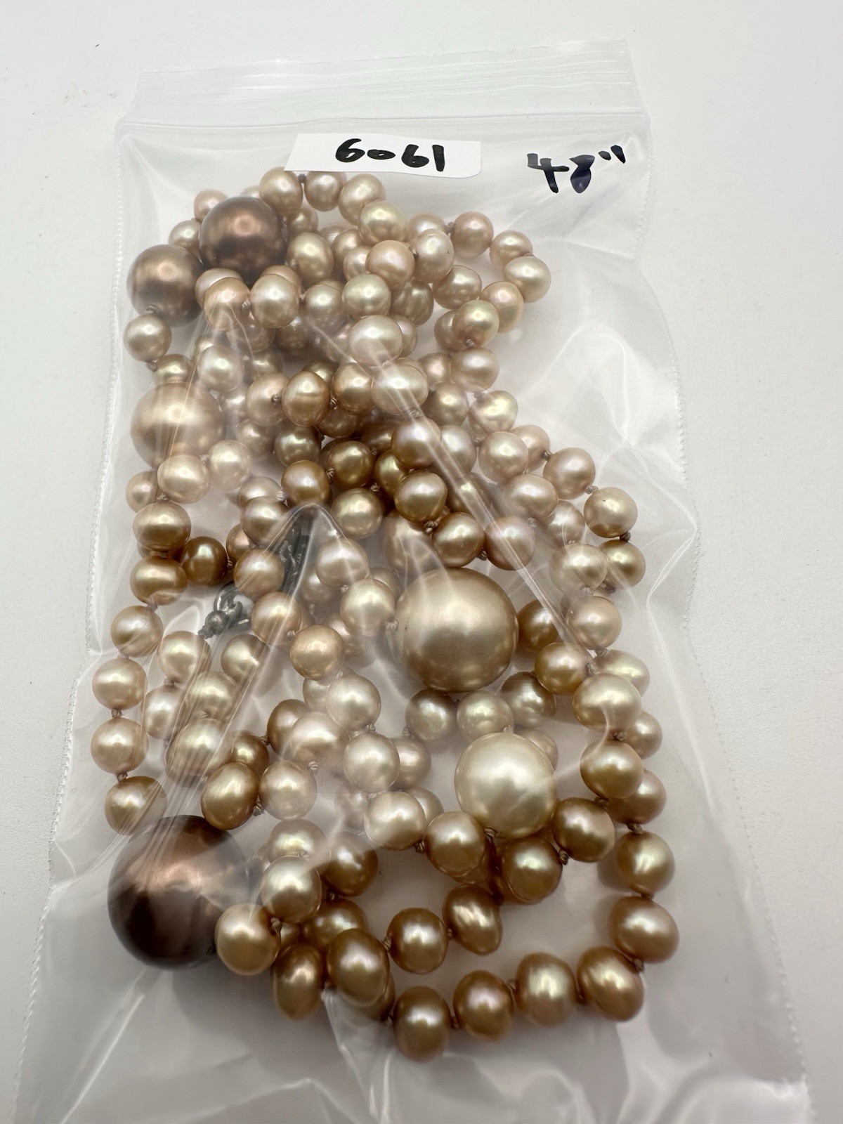 Vintage Freshwater Pearl With Large Imitation Pearl Necklace 48” Sterling Clasp