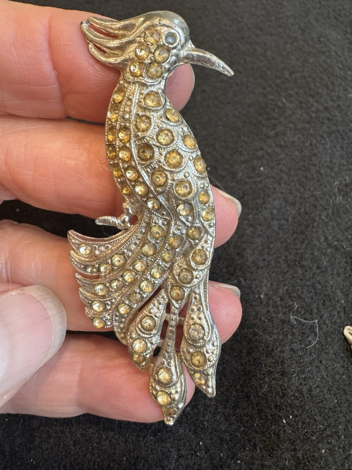 PAIR Antique Vtg Art Deco Rhinestone Peacock Bird Of Paradise Brooches 3”