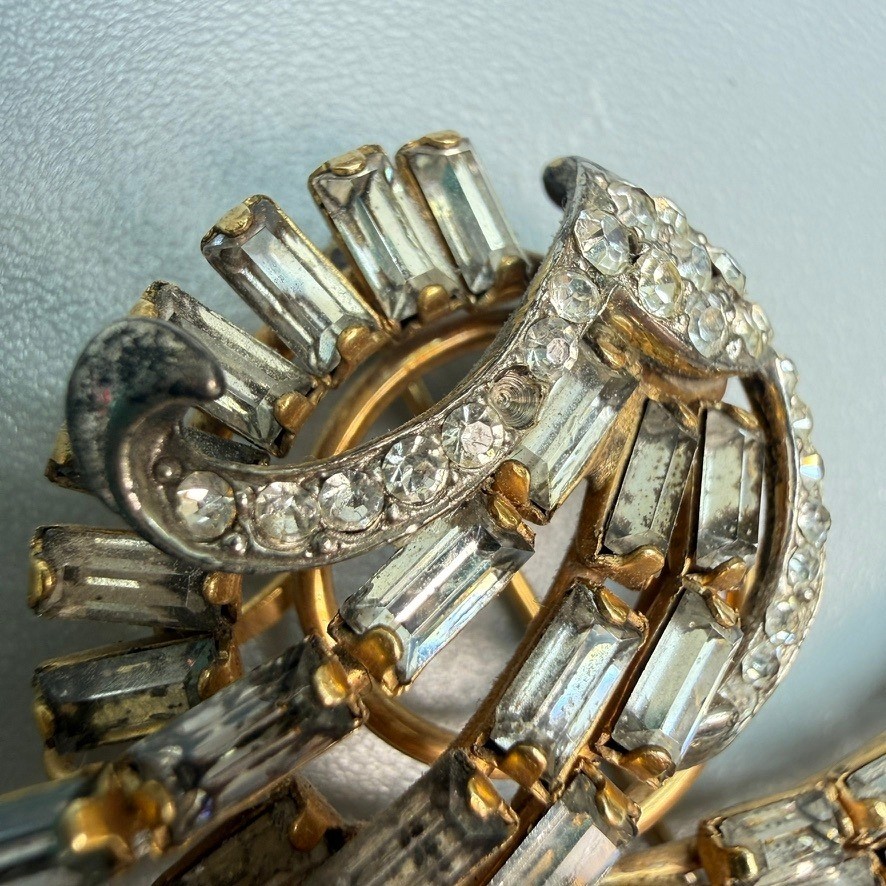 Vintage Art Deco Gold Filled Rhinestone Spray Brooch 1940s CR Co 1/20 12K Signed