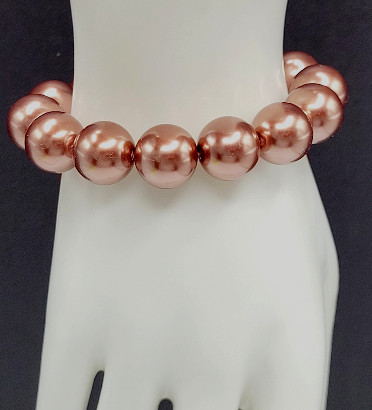 Hematite Chunky Rose Gold Coppery Metallic Hue Round Beaded Stretch Bracelet