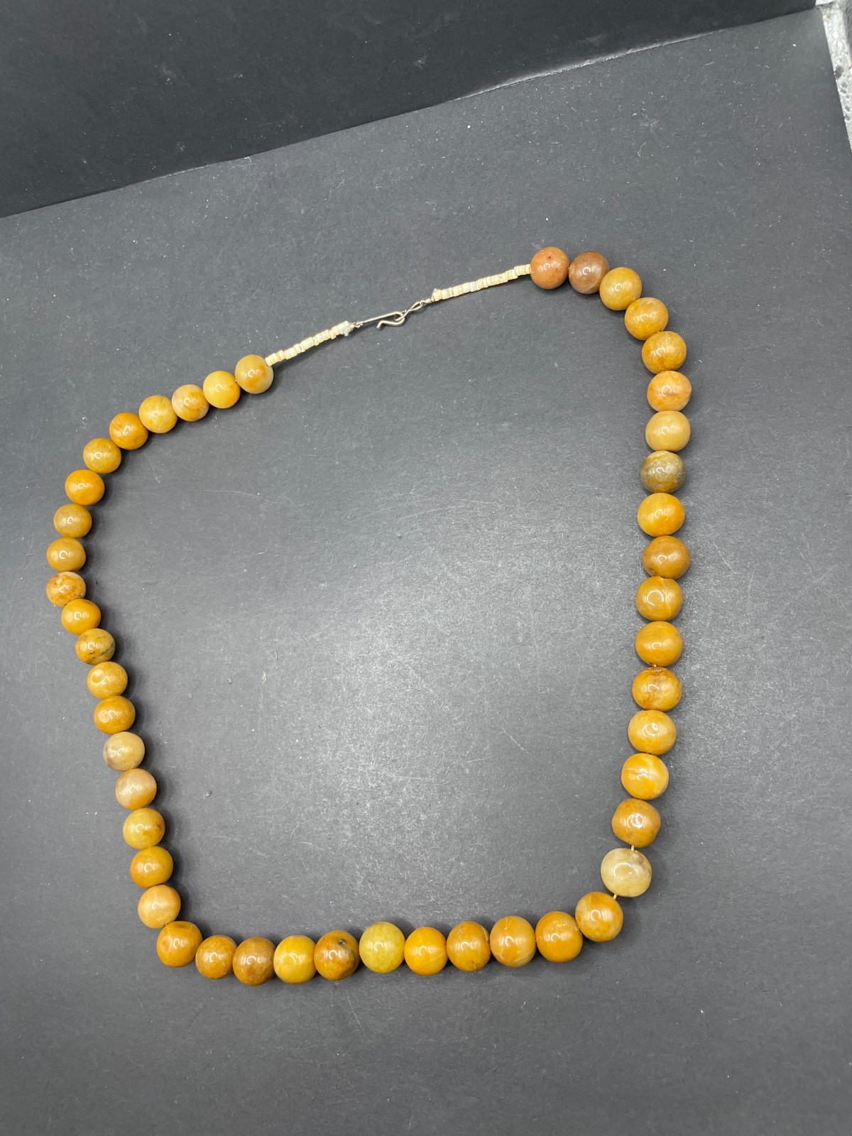 Vintage Butterscotch Yellow Jade Round Beaded Necklace S-Clasp
