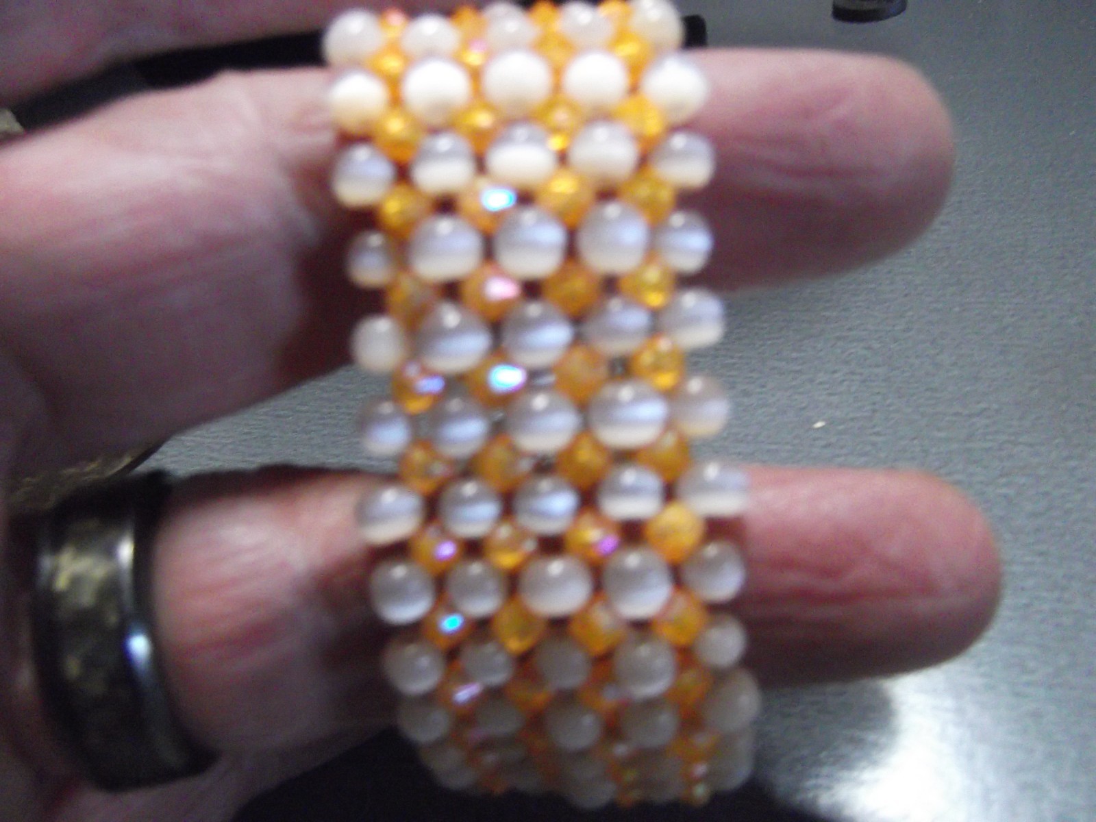 Vintage Costume Orange and White Halo 2″in Stretchy Barcelet