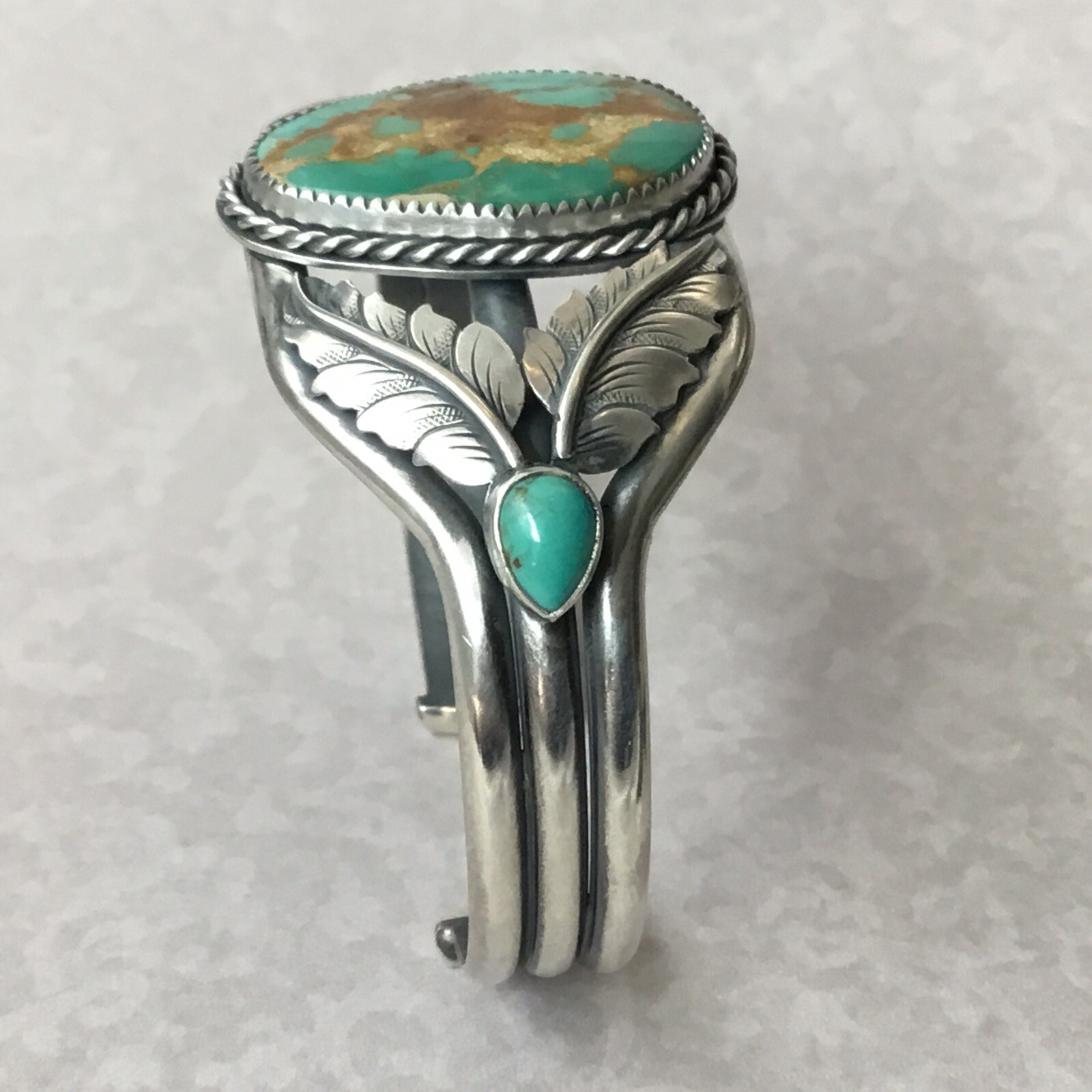 Sterling Cuff Bracelet, Natural Turquoise, Southwest Style, 6-1/8 Inches