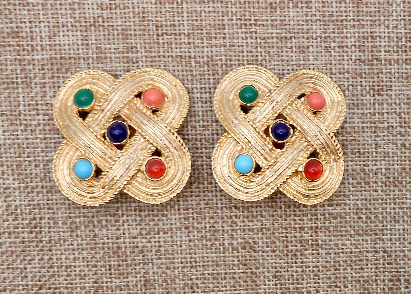 Vintage ORENA PARIS Signed Infinity Knot Moghul Jewels of India Earrings E54