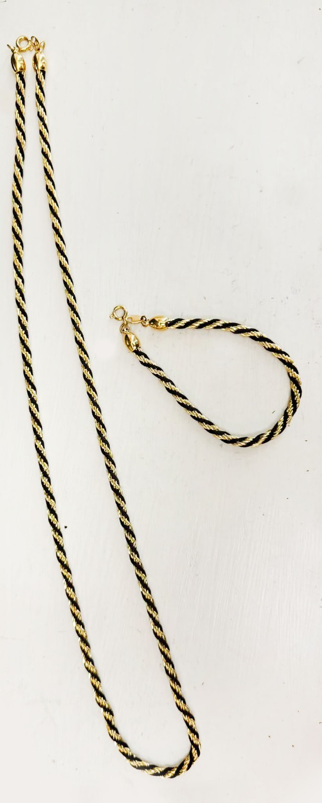 Vintage Trifari Necklace Bracelet Set Twisted Gold Tone Black Nautical Statement