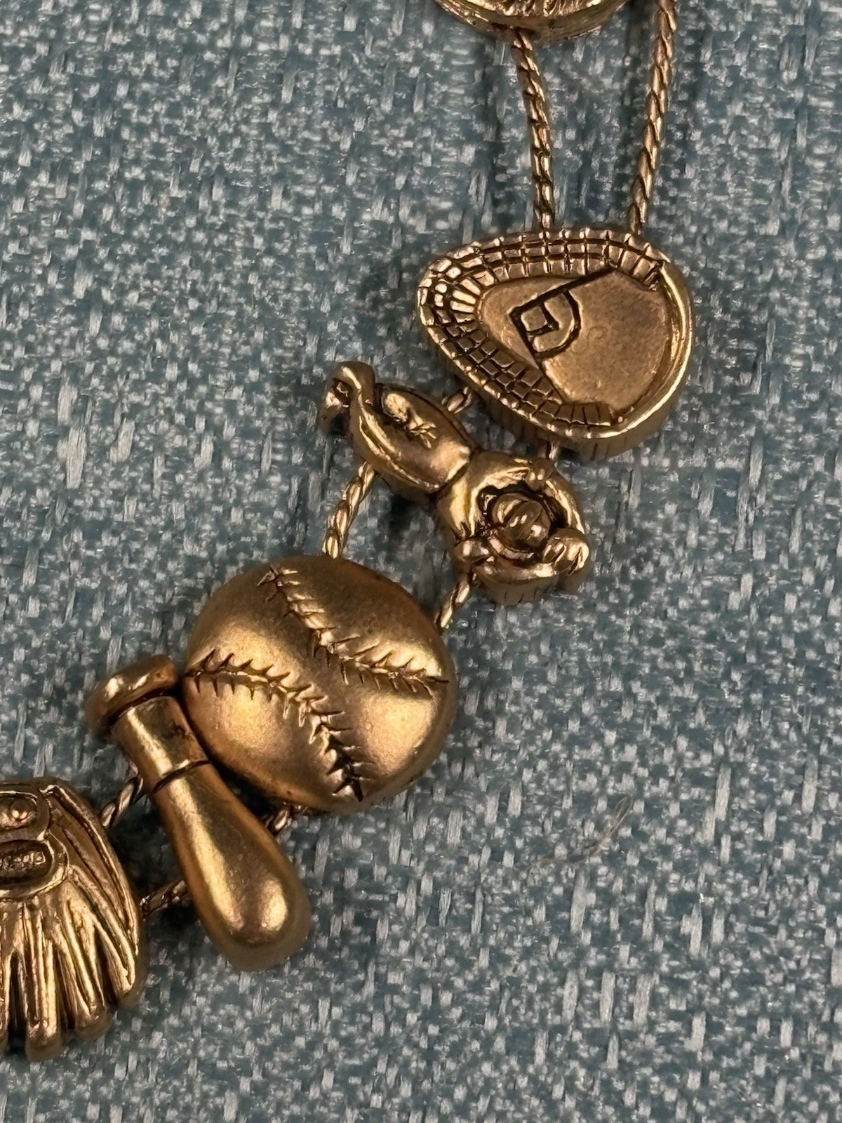 Vintage 1990’s TOFA Baseball Theme Bracelet Charms Gold Tone Made In Korea