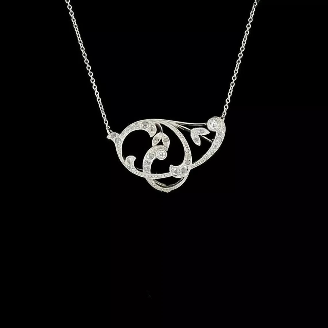 Antique Floral Round Cut Lab Created Diamond Charm Woman Gift 925 Silver Pendant