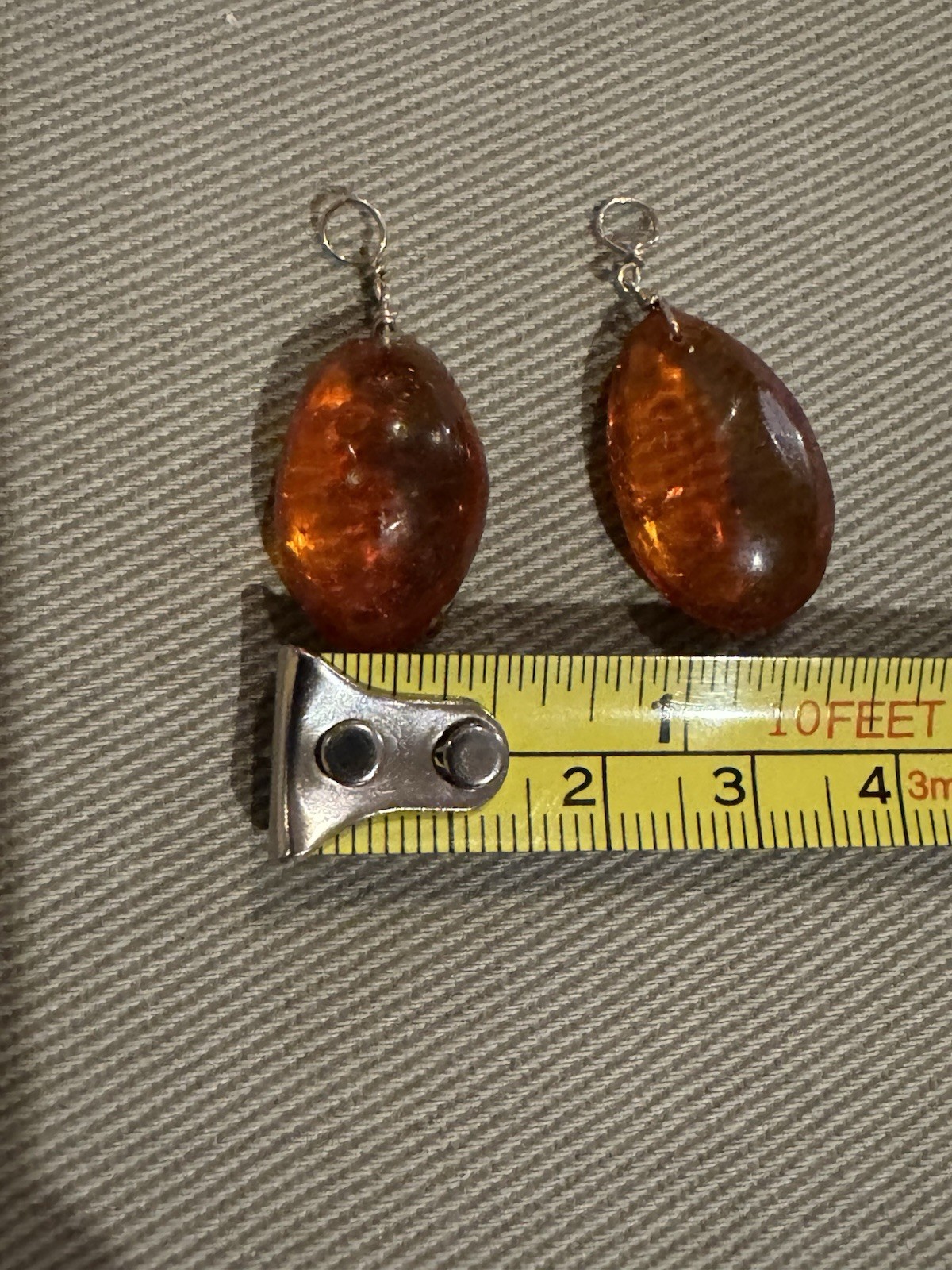 Pair of Vintage Amber Tear Drop 1.25” Pendants – Earrings?