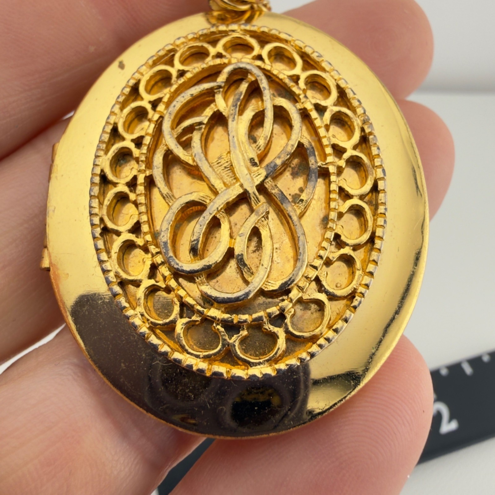 Vintage Large Oval Locket Necklace Set of 2 Gold Tone Silver Tone