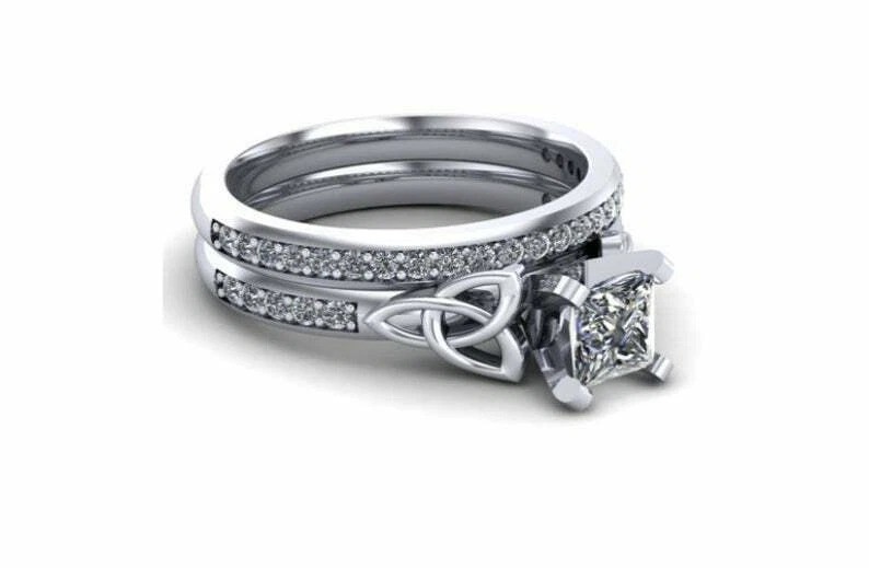 2.00Ct Princess Cut Lab Created Diamond 925 Silver Engagement Bridal Ring Set