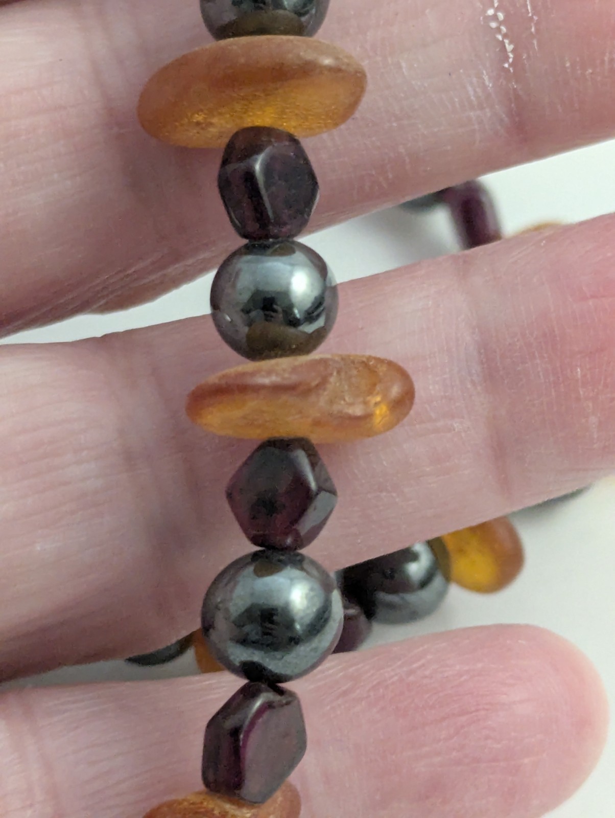 Vtg Handmade Necklace Lot Hematite Pearl Carnelian Garnet Beads Gold Filled