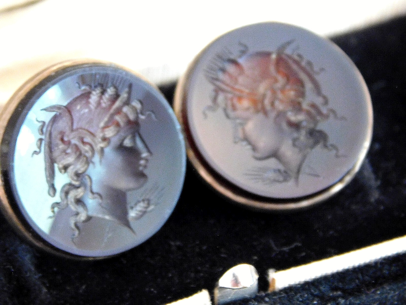 AMAZING Edwardian RENAISSANCE REVIVAL CARVED CARNELIAN CUFFLINKS, GODDESS, 1900