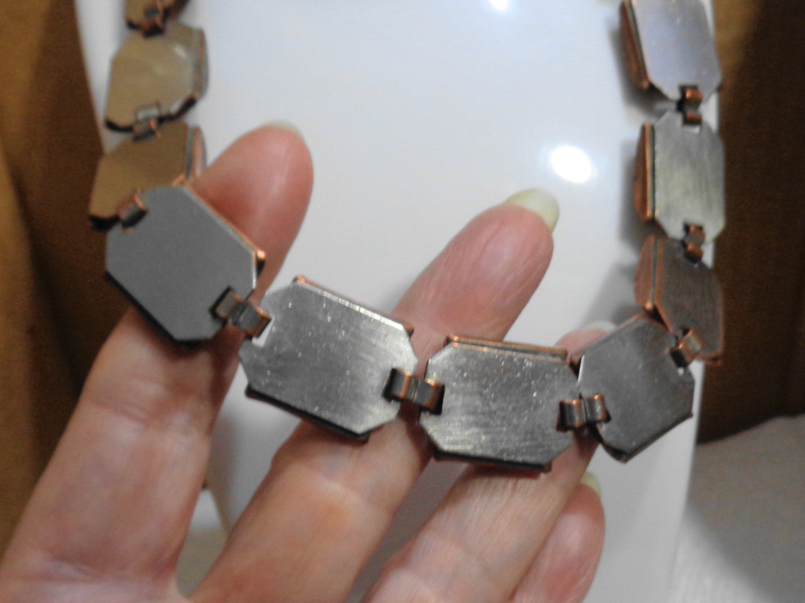 16 inch Vintage Solid Copper Renoir Square Link Necklace 3/4″ 3.7 oz