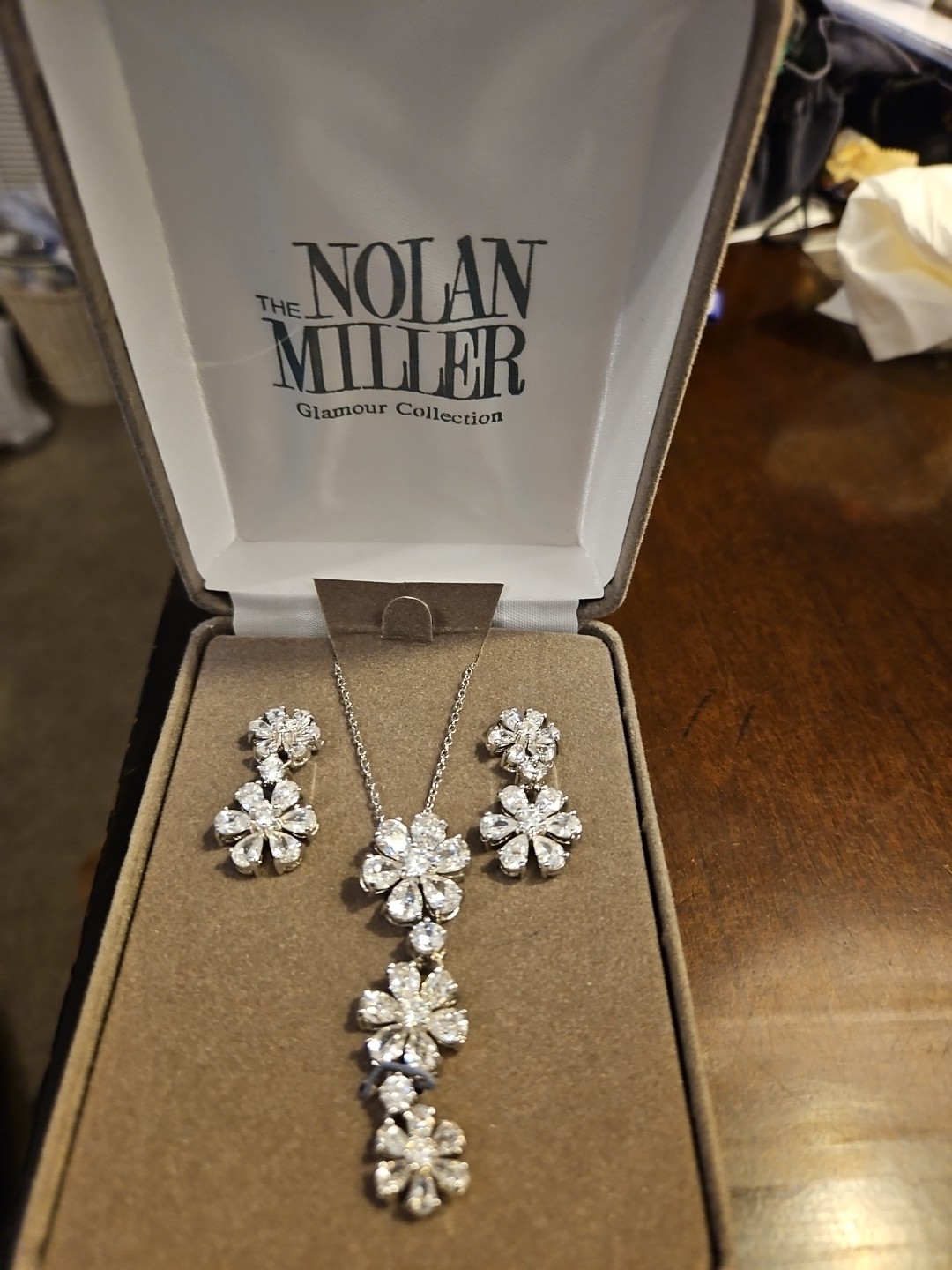 Nolan Miller Ideal Rhinestone Pendant Necklace and Pierced Earrings Set