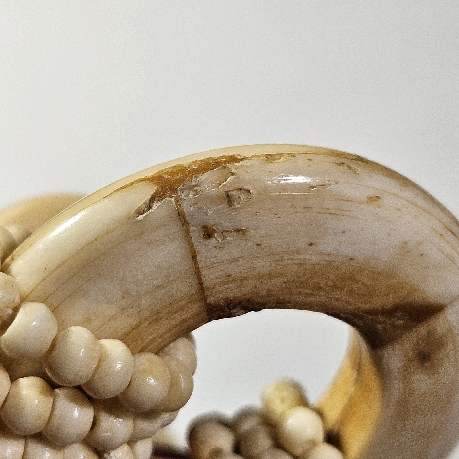 Vintage Hand Carved Bovine Bone Multi Strand Statement Necklace Pendant Boho