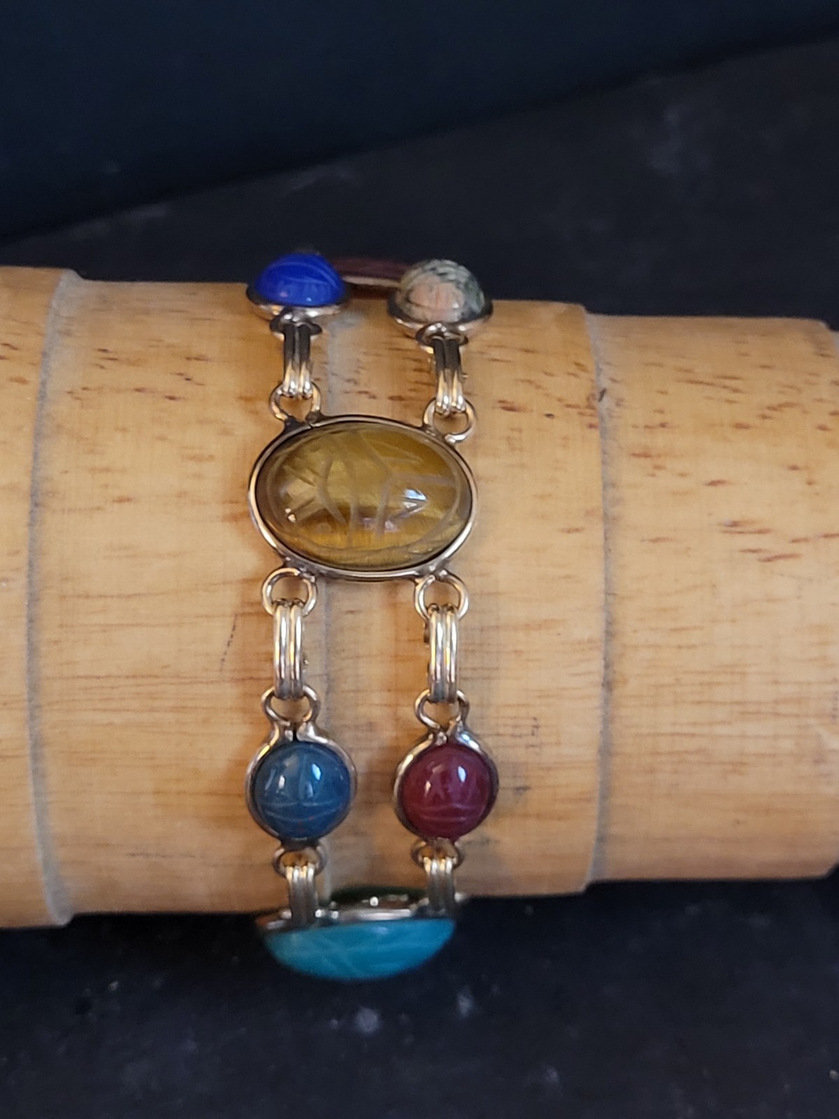 Vintage 12K Gold Filled Scarab Bracelet Egyptian Revival 7″