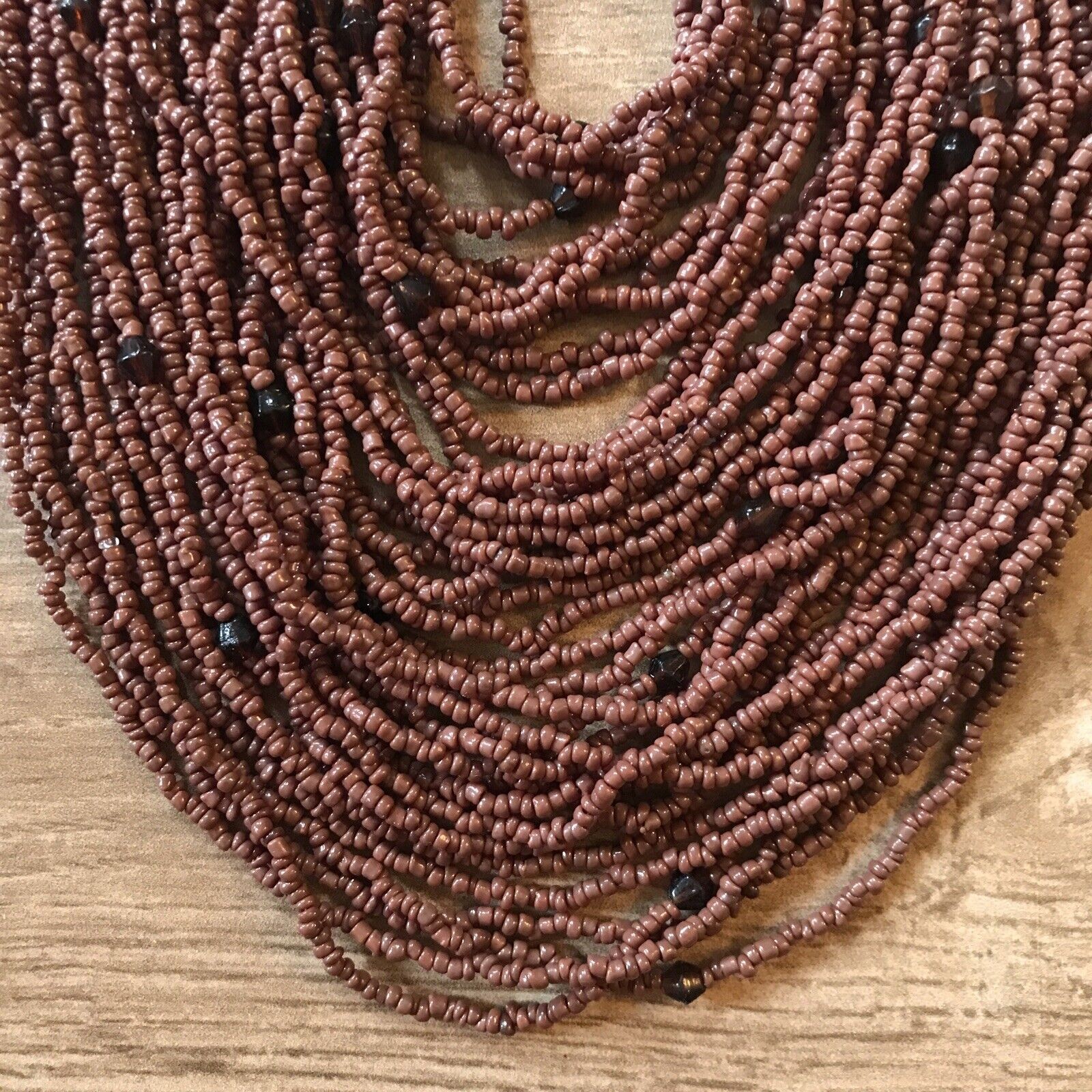 Vintage Tribal￼ Brown Naga Bead Necklace, India Quarter Coin Closure